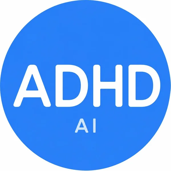 das alte logo des bots: weiße schrift „ADHD AI“ in einem blauen kreis