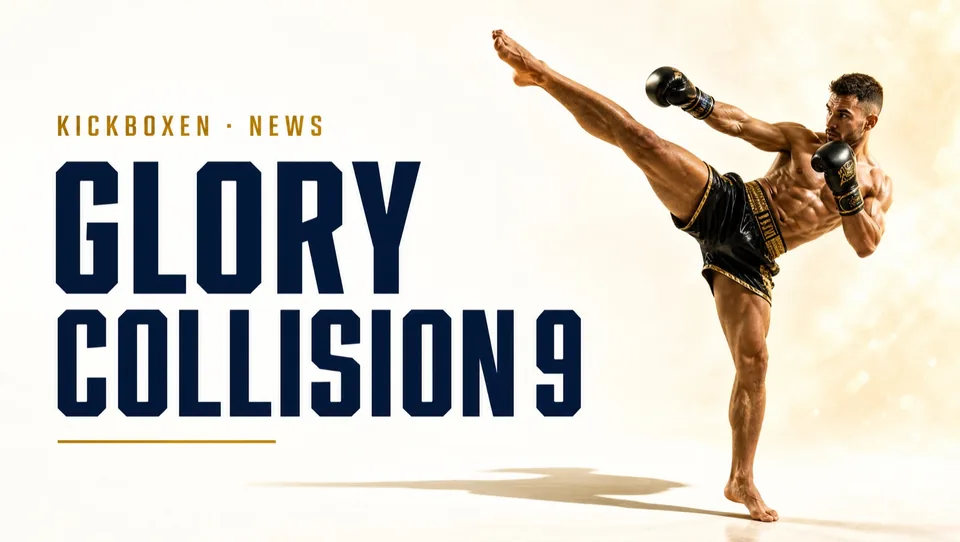Poster zum Artikel GLORY Collision 9: Kämpfer mit hohem Kick auf hellem, goldenem Grund — KI-generiert