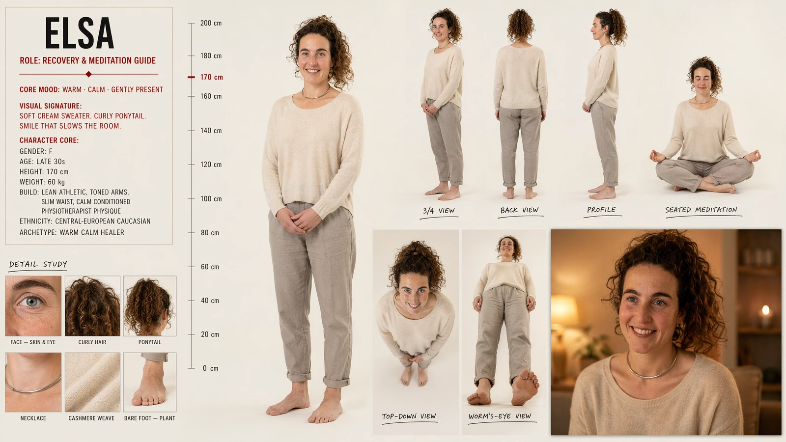 character bible — elsa, recovery and meditation guide: turnaround, height chart, detail study