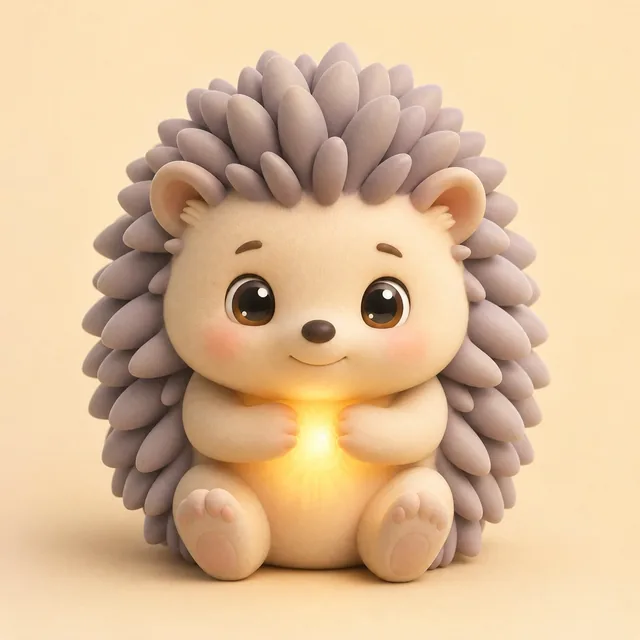 Ausgewähltes Konzept: Igel aus Clay mit lila Stacheln und einem Licht im Bauch