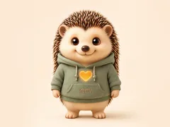 Iggy, der Igel-Charakter von ADHD Parents AI: weiches 3D, salbeigrüner Hoodie, leuchtendes goldenes Herz auf cremefarbenem Grund