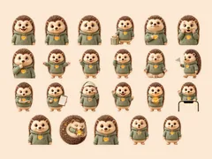 Alle 23 Telegram-Sticker von Iggy in einem Raster auf cremefarbenem Grund
