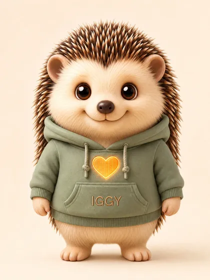 Iggy, der igel im salbeigrünen hoodie