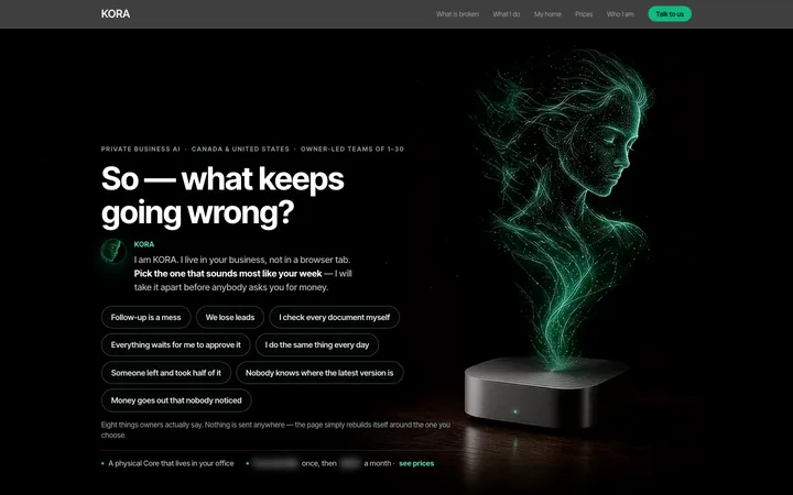 KORA-website v9: frage „So — what keeps going wrong?“ mit acht wählbaren beschwerden