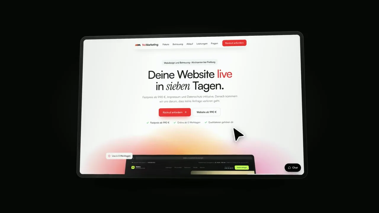 ad film thumbnail — the new nomarketing site on a tablet