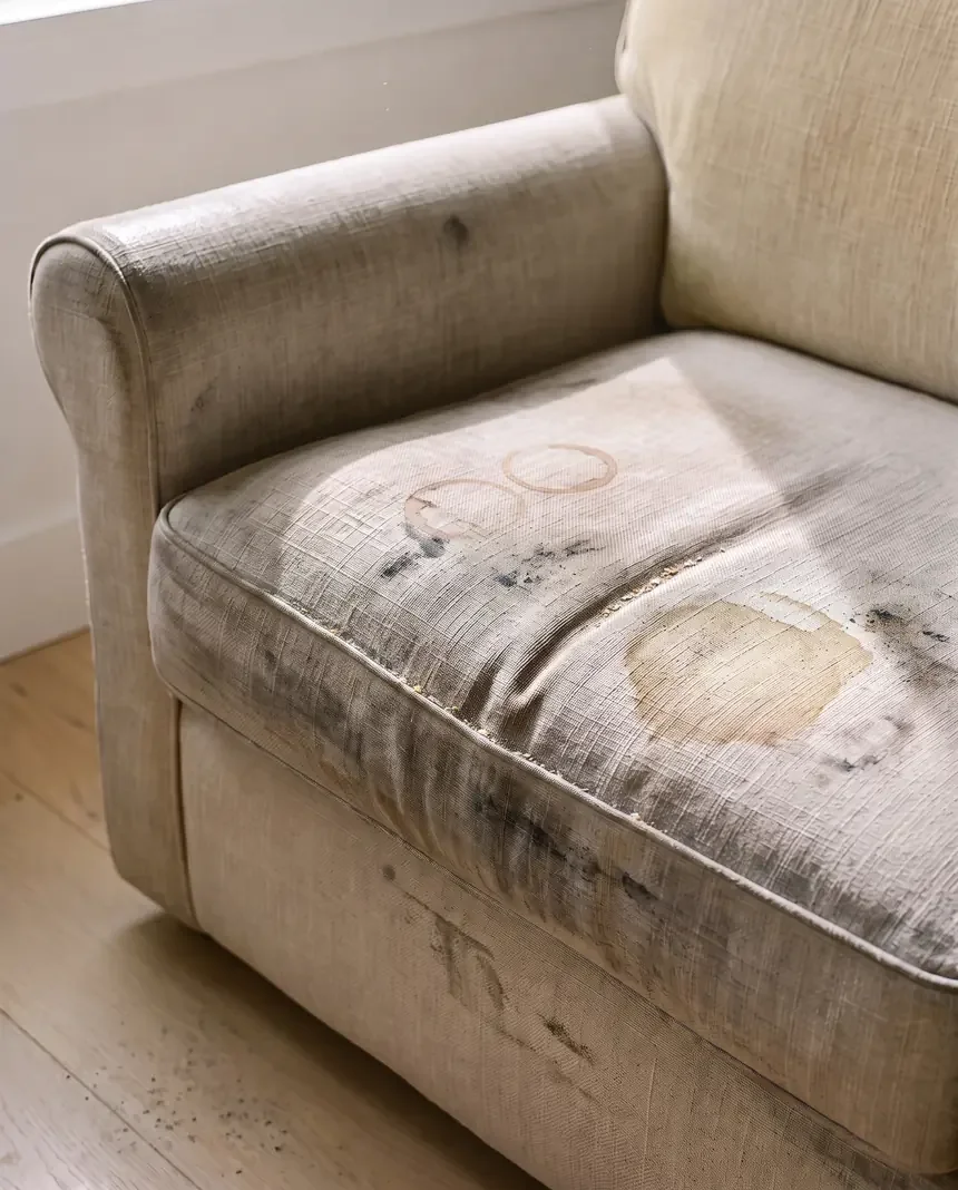 Sofa before, soiled