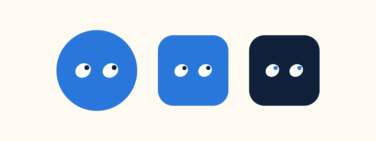 Stoomy avatar and app icons: eyes only, in blue and navy