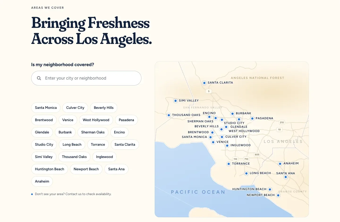 Map of Los Angeles with 22 marked neighborhoods