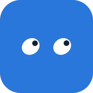 Stoomy app icon: two eyes on a blue square