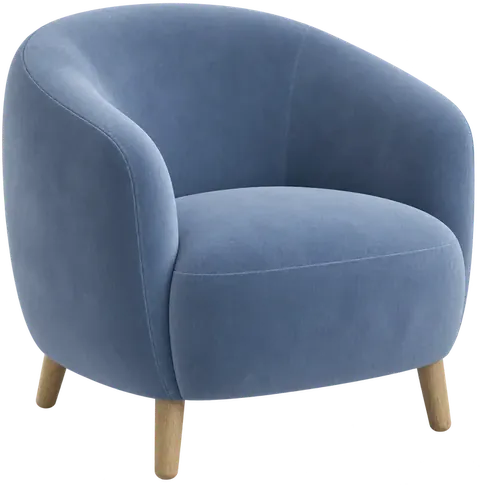 Cut-out armchair in cornflower velvet — AI-generated