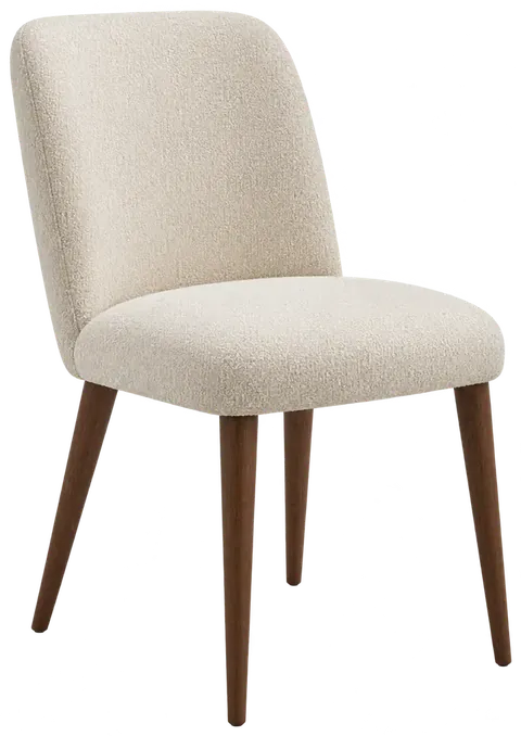 Cut-out chair in ivory bouclé — AI-generated