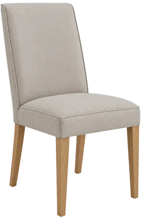 Cut-out dining chair in sand linen — AI-generated