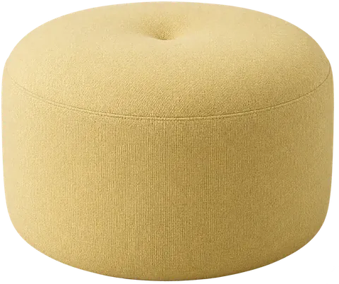 Cut-out round ottoman in butter yellow — AI-generated