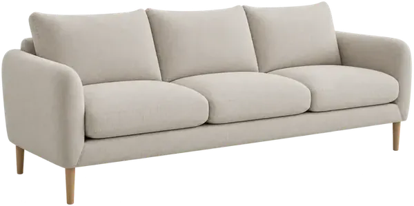 Cut-out three-seat sofa in oatmeal — AI-generated