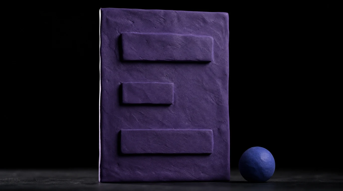Eine aufrecht stehende violette Knete-Fläche, auf der einige Balken in fast derselben violetten Farbe modelliert sind und dadurch kaum zu erkennen sind