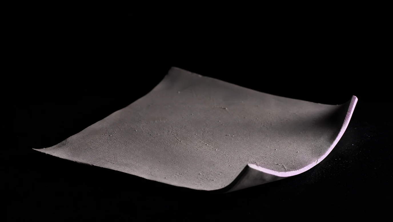 Ein leeres Blatt Papier aus Ton, mit einer feinen Staubschicht bedeckt, unberührt auf dunklem Grund